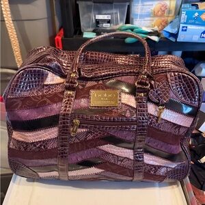 bebe Patchwork Purple and Pink Mixed-Texture Travel Duffel